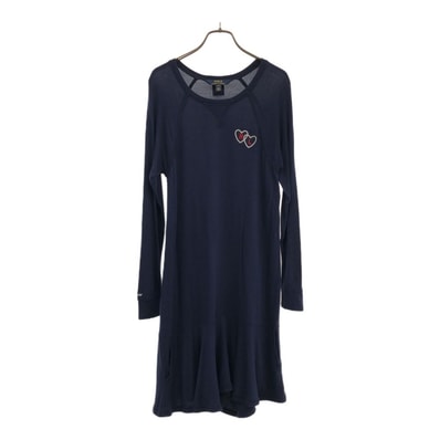 POLO RALPH LAUREN ポロラルフローレン ハート 長袖 フレア ワンピース L ネイビー ロゴ刺繍