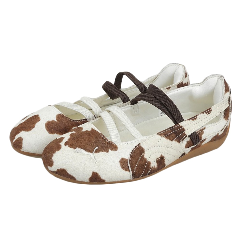 プーマ 未使用 カウ柄 スピードキャット バレエシューズ レディース ホワイト×ブラウン 24.5cm 407787-01 5.5(UK)