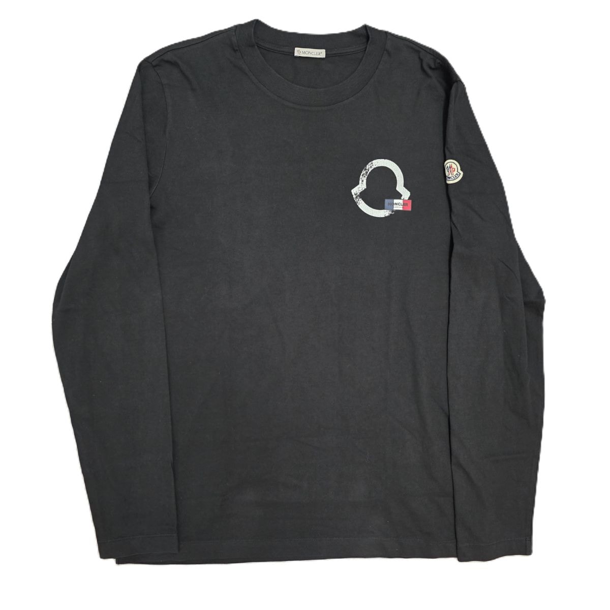 【再値下げ】ONCLER モンクレール パッチロゴ プリント クルーネック 長袖Tシャツ I20918D00016 M コットン ブラック  メンズ【中古】