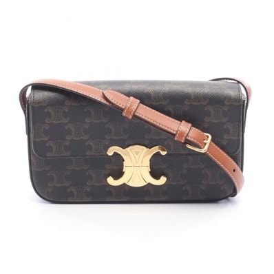 セリーヌ CELINE クロード トリオンフ ショルダーバッグ バッグ PVCコーティングキャンバス レザー レディース ブラック系 / ブラウン系 【中古】