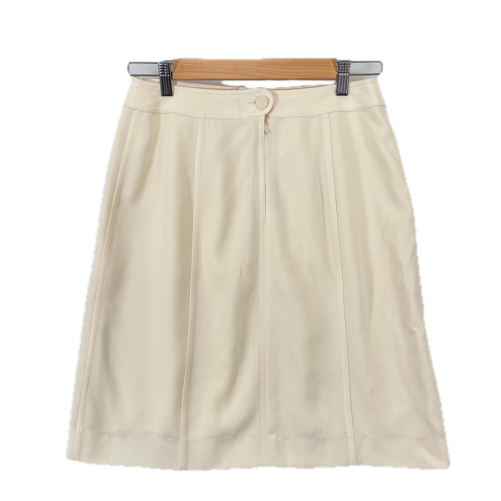 美品 CHANEL シャネル ミディ丈 無地 春夏 SS スカート ポリエステル ホワイト レディース 40【古着】【中古】