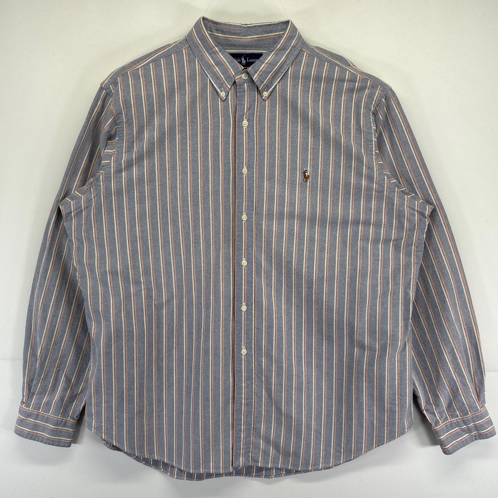 古着 90's/90年代 ラルフローレン RALPH LAUREN 長袖シャツ ストライプ柄 大きいサイズ オックスフォード 2XL マルチカラー メンズ