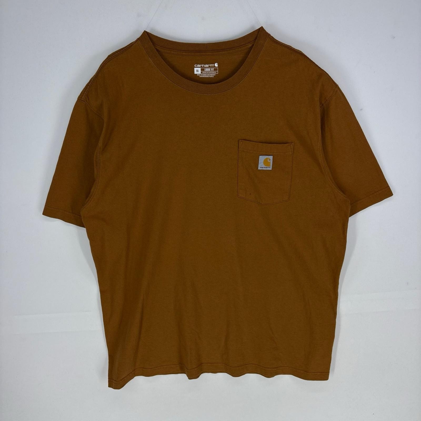古着 カーハート Carhartt 半袖Tシャツ ポケット ワンポイント クルーネック ショートスリーブ XL  ブラウン系 メンズ