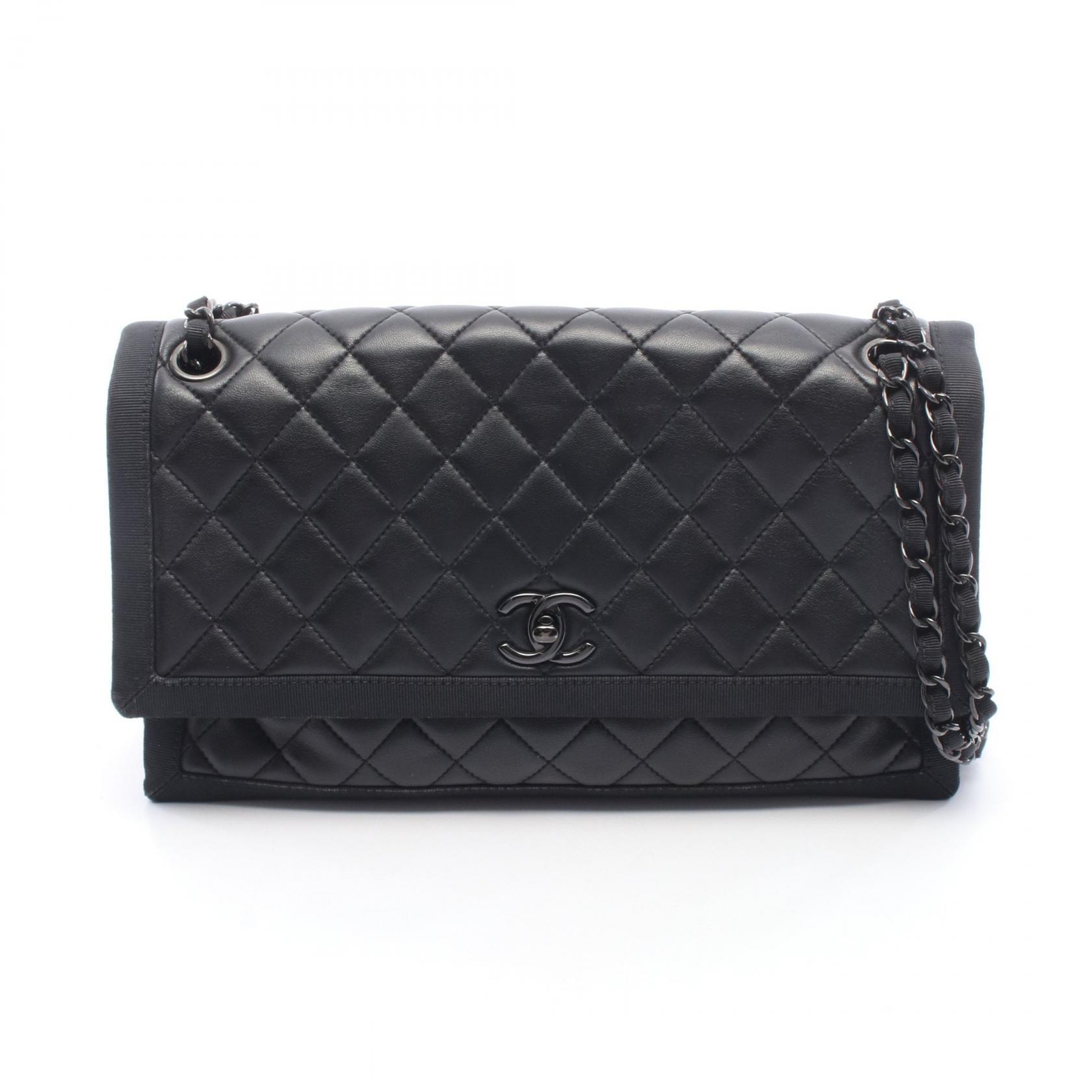 シャネル CHANEL マトラッセ ショルダーバッグ バッグ ラムスキン(羊革) キャンバス レディース ブラック系 【中古】
