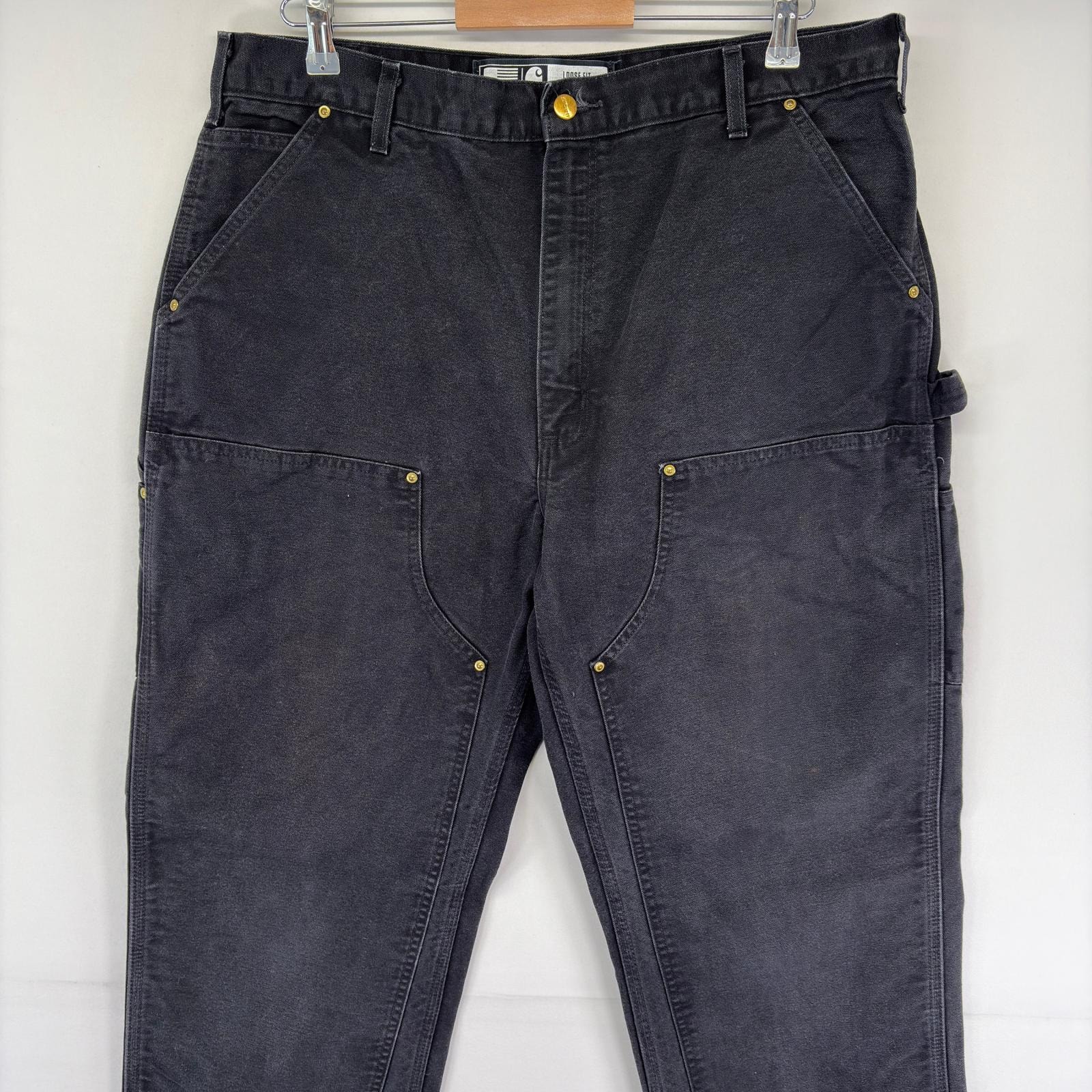 古着 カーハート Carhartt ダック パンツ ペインター ジップ ハンマーループ ダブルニー ワンポイント w38 L36  ブラック系 メンズ