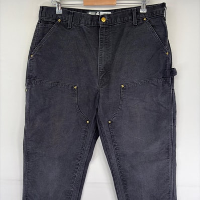 古着 カーハート Carhartt ダック パンツ ペインター ジップ ハンマーループ ダブルニー ワンポイント w38 L36 ブラック系 メンズ