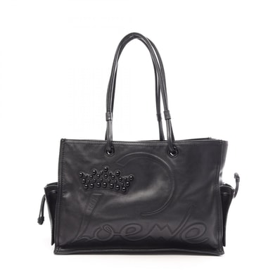 ロエベ LOEWE クラウン ロゴ トートバッグ バッグ レザー レディース ブラック系 【中古】