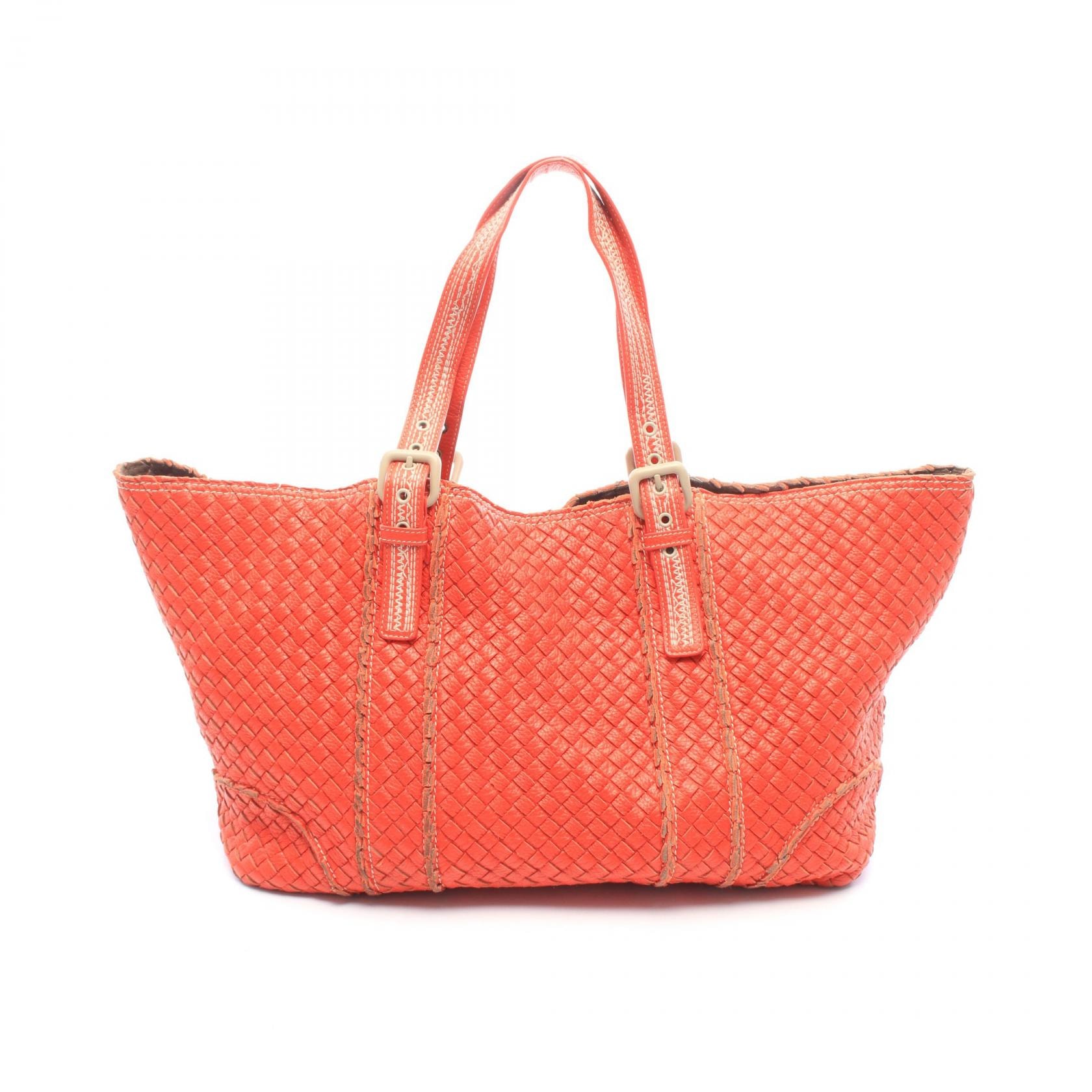 ボッテガヴェネタ BOTTEGA VENETA イントレチャート トートバッグ バッグ レザー レディース オレンジ系 【中古】