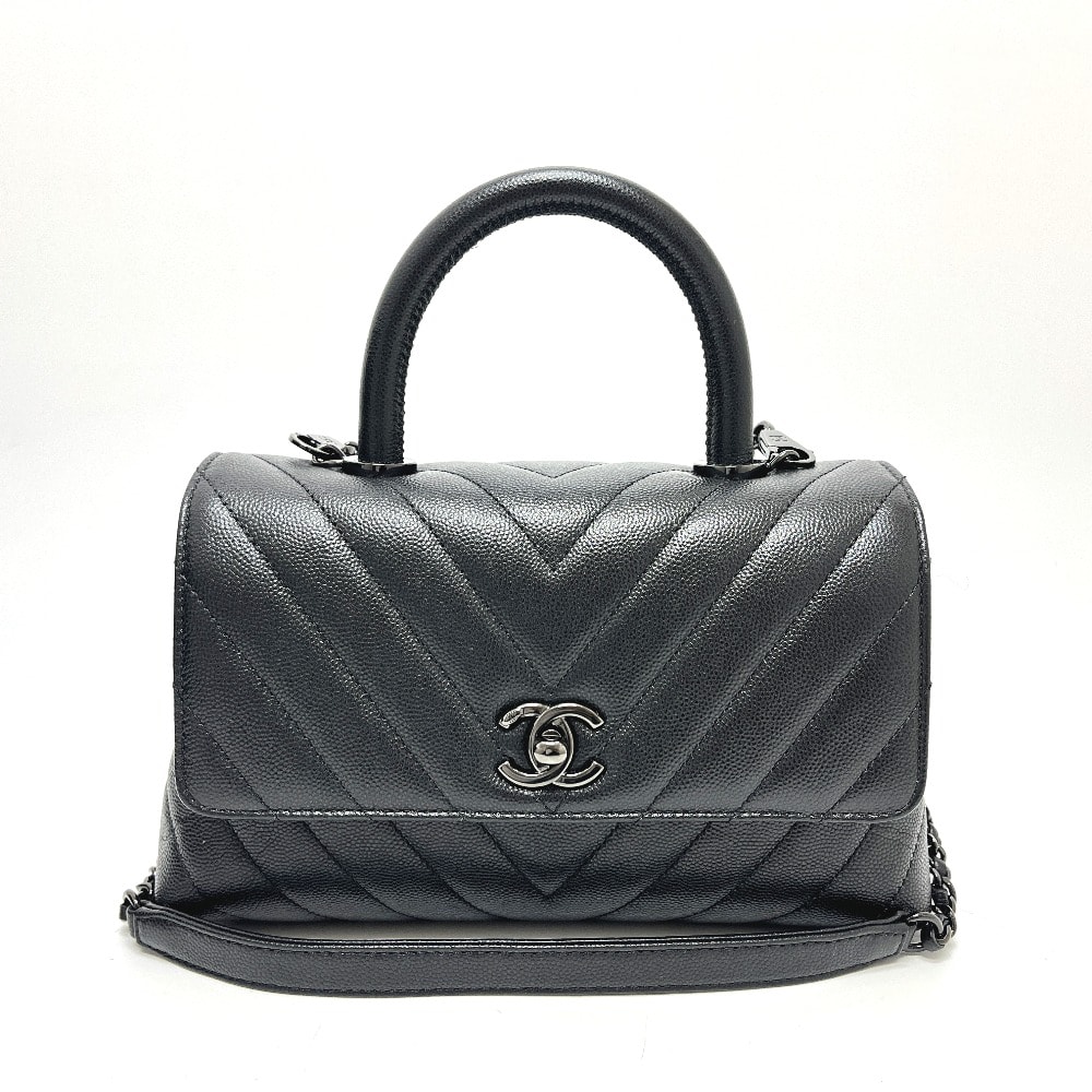 シャネル CHANEL ココハンドルXS シェブロン Vステッチ ソーブラック 2WAY カバン バッグ ショルダーバッグ ハンドバッグ キャビアスキン ブラック 未使用