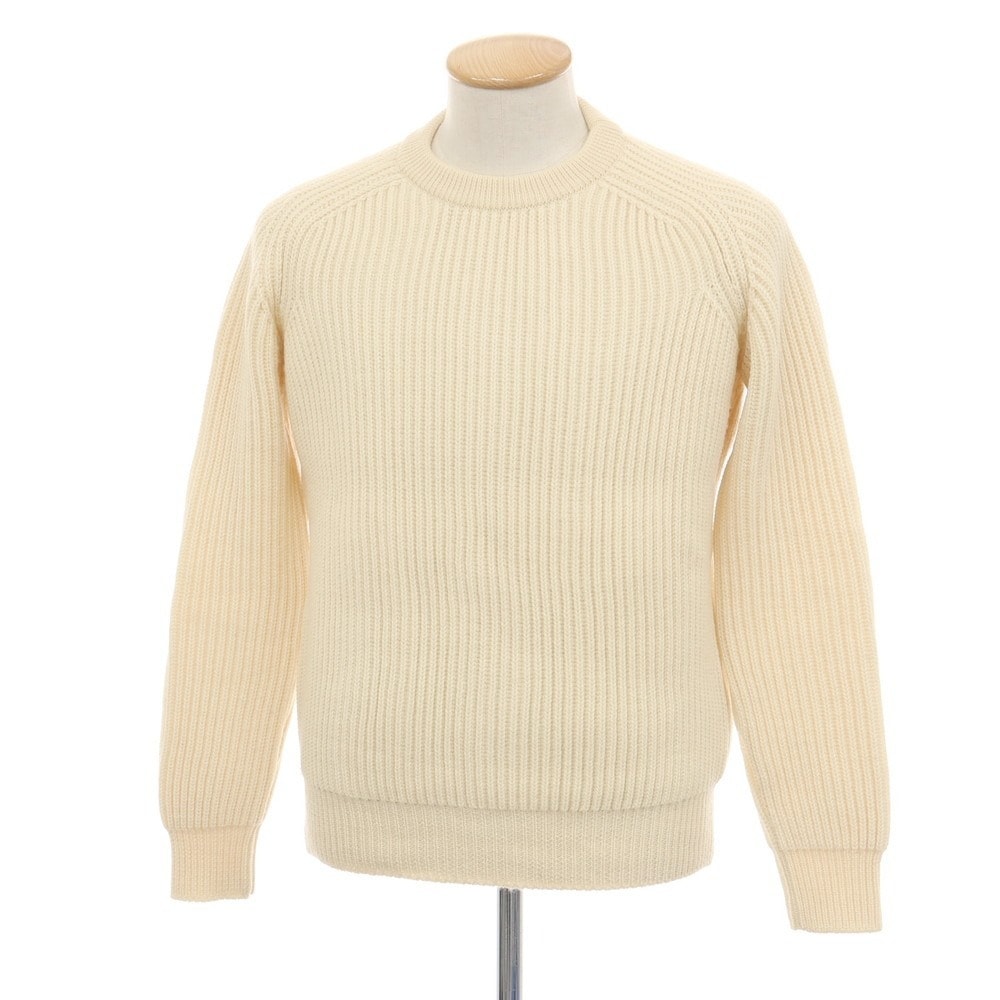【中古】メゾンキツネ MAISON KITSUNE ウール リブ編み クルーネック プルオーバーニット ベージュ【サイズS】【メンズ】