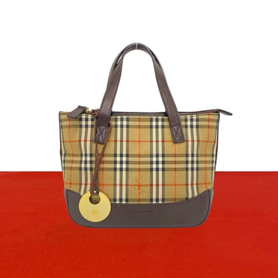 BURBERRY バーバリー ノバチェック シャドーホース 柄 キャンバス レザー ハンドバッグ ブラウン
42471