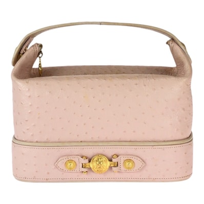 VERSACE ヴェルサーチ ヴィンテージ サンバースト 型押し ピンク ゴールド金具 レザー ハンドバッグ バニティバッグ 600688 【中古】