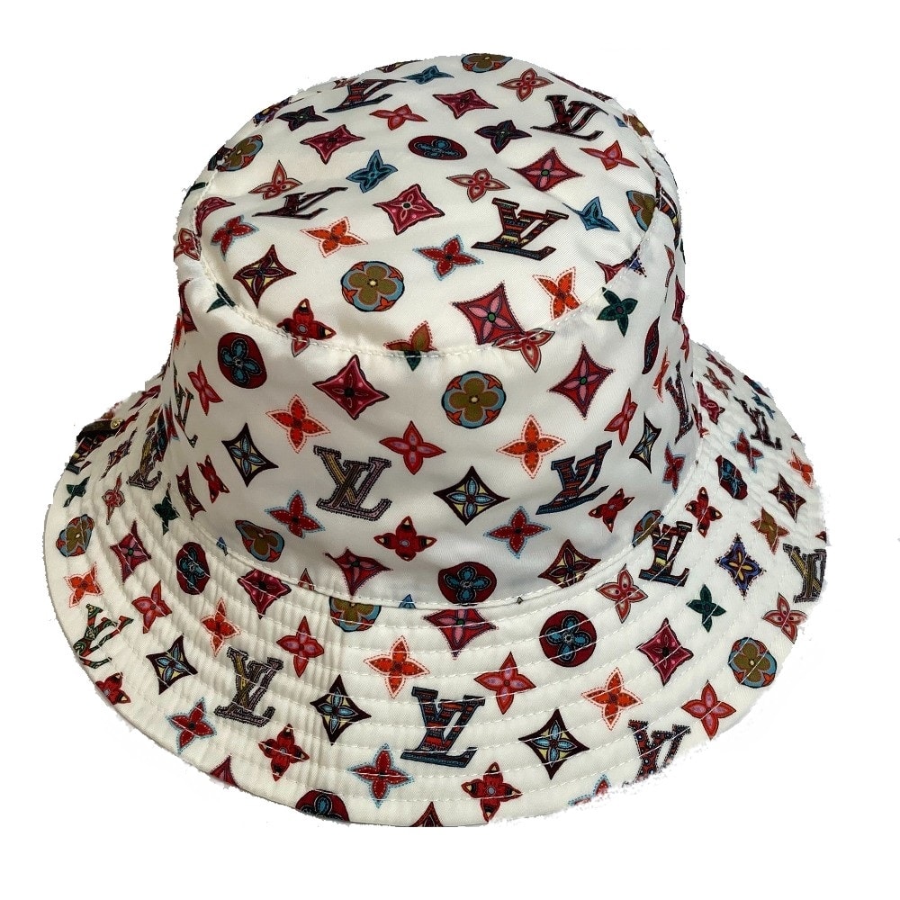 ルイヴィトン LOUIS VUITTON ボブ ラブリーグラム M76718 モノグラム 帽子 ヘッドウェア 小物 ハット ナイロン ホワイト×マルチカラー