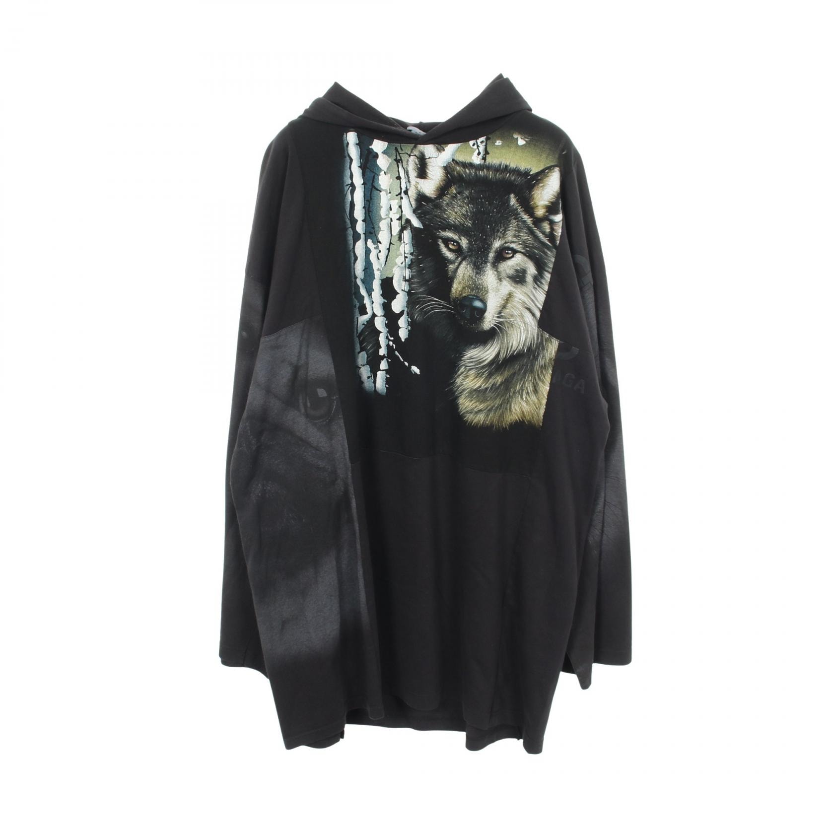 バレンシアガ BALENCIAGA ドッキング ロング丈 プリント パーカー 衣料品 トップス コットン メンズ ブラック系 / マルチカラー 704026 【中古】