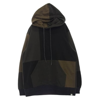 KUON クオン パーカー 144CS02C281 Patchwork Hoodie 組紐 パッチワーク フーディー プルオーバー パーカー ブラック系 L【極上美品】【中古】