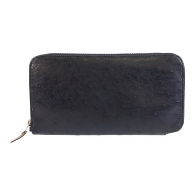 HERMES エルメス アザップロング シルクイン ネイビー シルバー金具 オーストリッチ 長財布 ロングウォレット X刻印 601806 【中古】