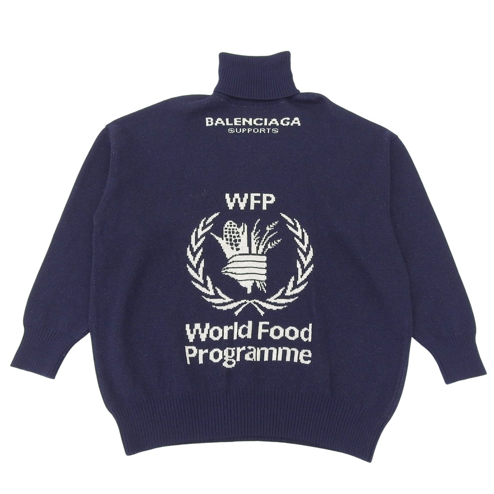 バレンシアガ WFPロゴ タートルネック プルオーバー ニット トップス メンズ ネイビー ―