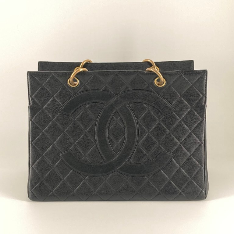 CHANEL(シャネル) マトラッセ キャビアスキン G金具 チェーン トートバッグ ブラック