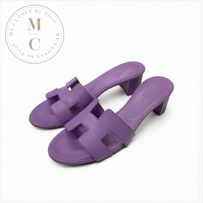 エルメス HERMES オアジス サンダル 靴 シューズ レザー パープル ミュール