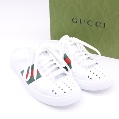 未使用 GUCCI グッチ シェリーライン エース ラバー レースアップ スリッポン 5 25 652520 その他靴 ホワイト グリーン レッド ラバー レディース