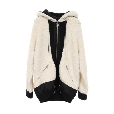 シャネル CHANEL ココマークファスナー マトラッセキルティング ニットパーカー 衣料品 アウター ウール カシミヤ レディース ホワイト系 / ブラック系 【中古】