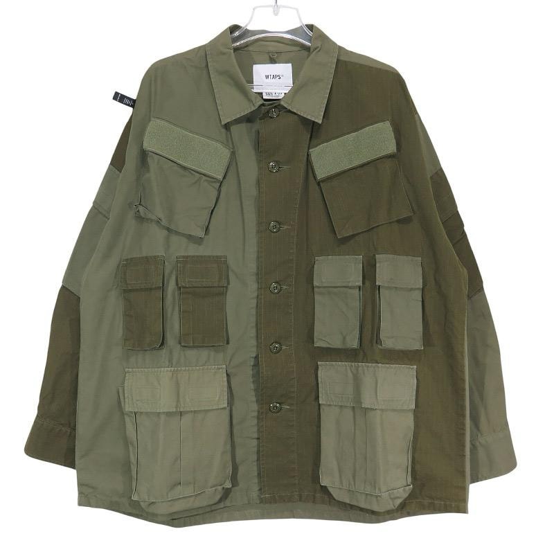 新品同様 WTAPS ダブルタップス 17AW MODULAR/SHIRT.COTTON.RIPSTOP.MIX 172GWDT-SHM04 モジュラー シャツ コットン リップストップ ミックス オリーブドラブ 長袖 サイズ03(L)