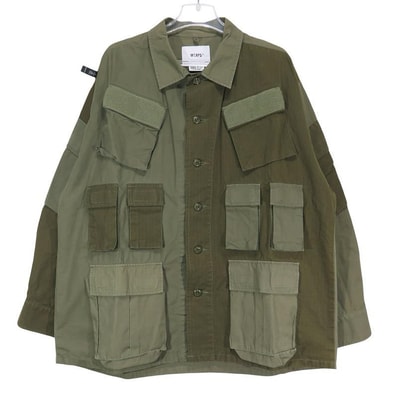 新品同様 WTAPS ダブルタップス 17AW MODULAR/SHIRT.COTTON.RIPSTOP.MIX 172GWDT-SHM04 モジュラー シャツ コットン リップストップ ミックス オリーブドラブ 長袖 サイズ03(L)