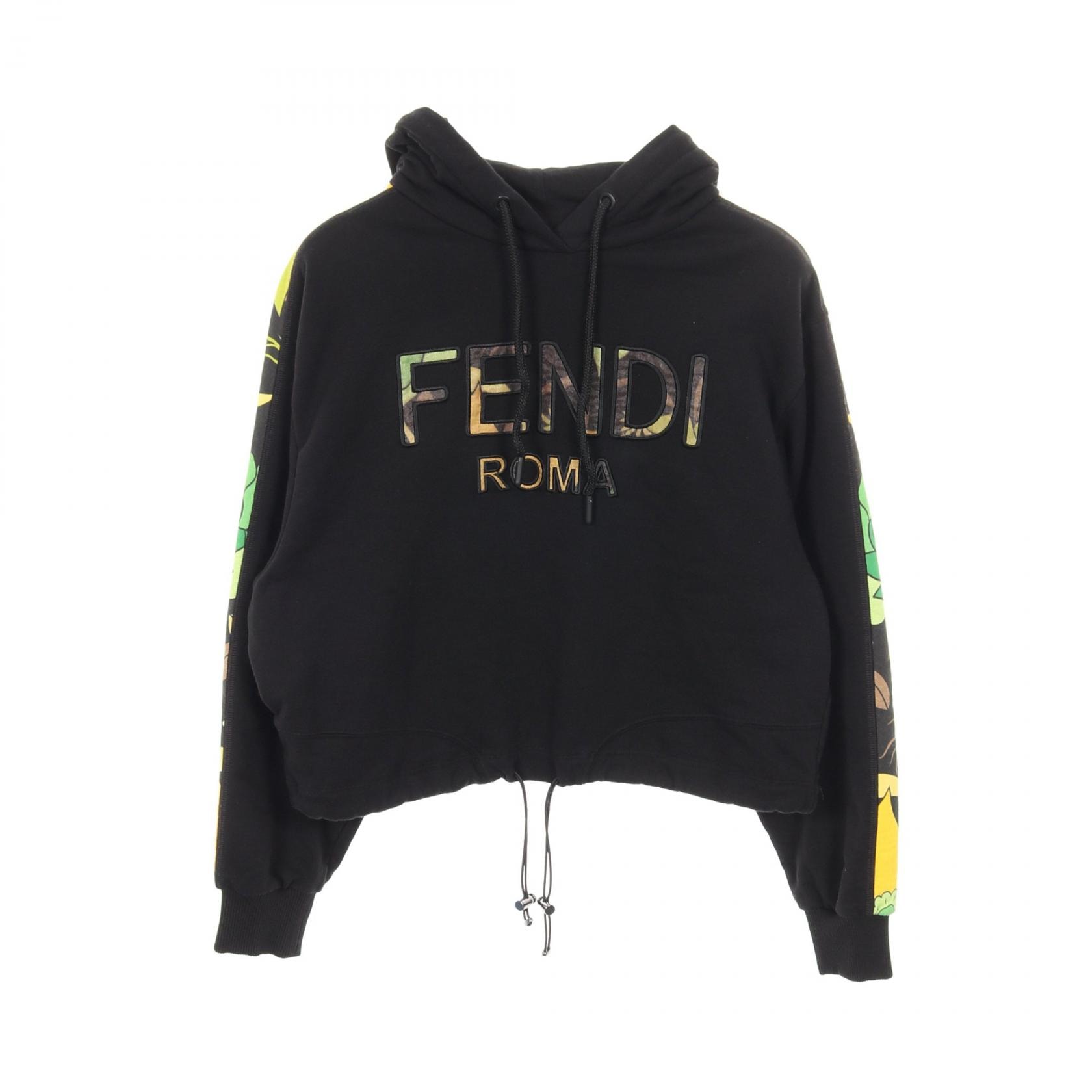 フェンディ FENDI ロゴスウェット パーカー 衣料品 トップス コットン ポリエステル レディース ブラック系 / グリーン系 / マルチカラー 【中古】