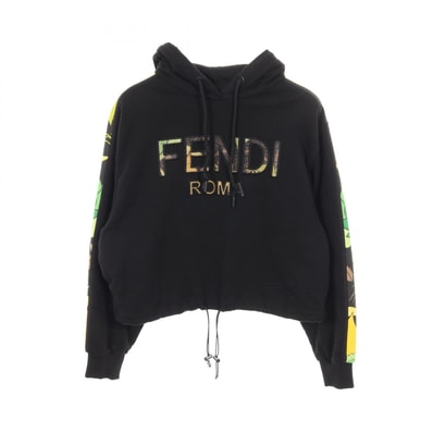 フェンディ FENDI ロゴスウェット パーカー 衣料品 トップス コットン ポリエステル レディース ブラック系 / グリーン系 / マルチカラー 【中古】