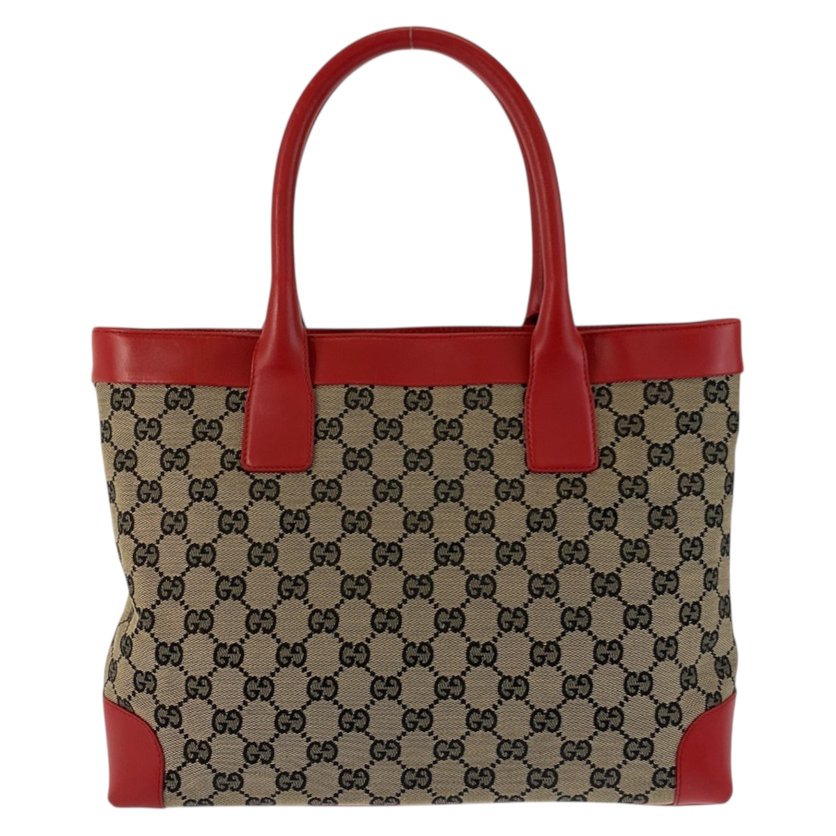 美品 GUCCI グッチ レッド ベージュ GGキャンバス レザー/ トートバッグ ハンドバッグ 601225 【中古】