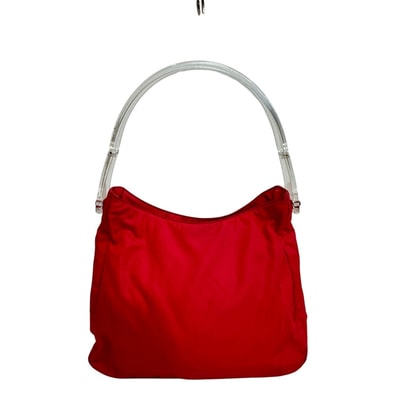 プラダ PRADA ショルダーバッグ 三角ロゴプレート サイドロゴ ハンド ワンショルダーバッグ プラハンドル 鞄 レッド