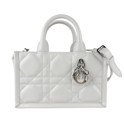 クリスチャンディオール Christian Dior ハンドバッグ ショルダーバッグ ブックトート ミニ レザー ホワイト シルバー レディース【中古】 z9808