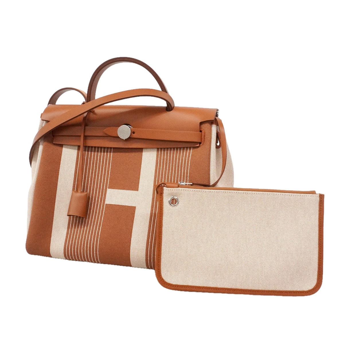 ★最終価格★SALE【6ie6817】エルメス ハンドバッグ エールバックジップPM トワルアッシュ ナチュラル シルバー金具 Y刻印 2wayバッグ【中古】レディース
