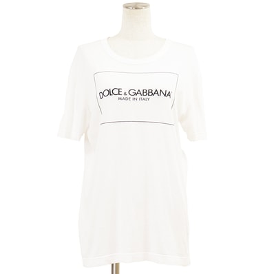 SALE【美品】DOLCE&GABBANA ドルチェアンドガッバーナ 半袖Tシャツ サイズ 44 レディース ロゴプリント コットン100% カットソー トップス ホワイト 白 イタリア製