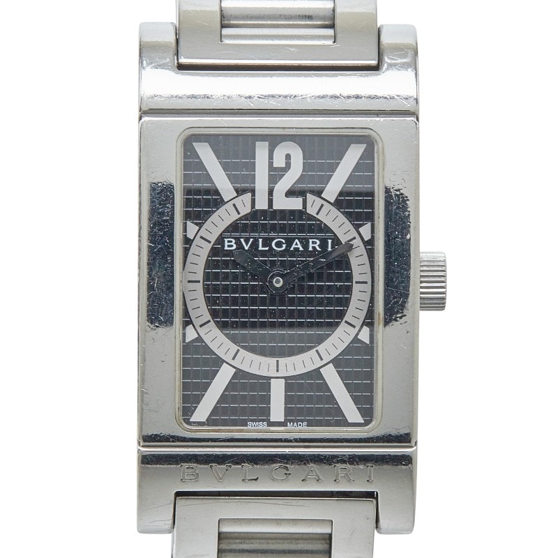 ブルガリ レッタンゴロ 腕時計 RT39S クオーツ ブラック文字盤 ステンレススチール レディース BVLGARI 【中古】
