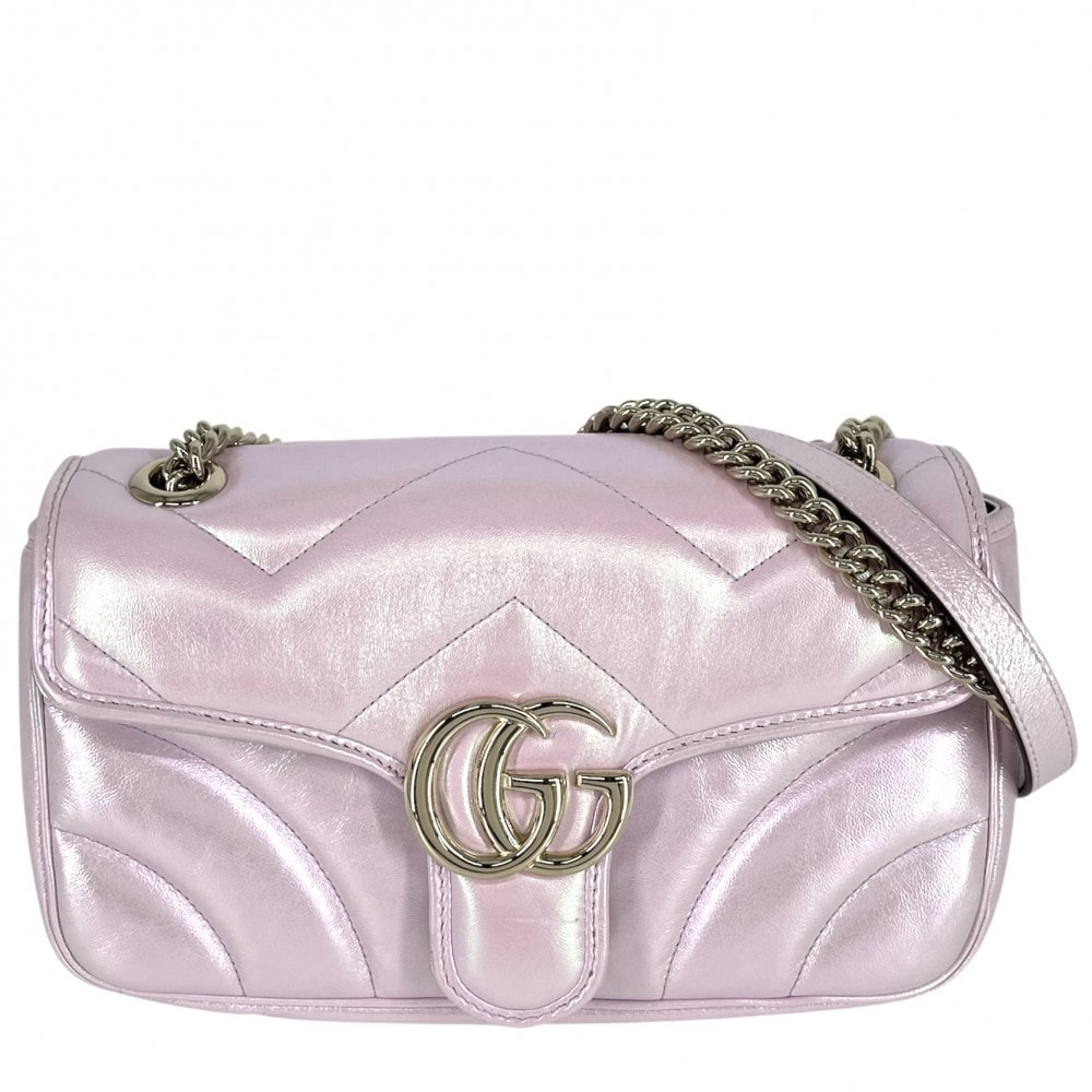 GUCCI グッチ ショルダーバッグ GGマーモント キルティングスモールチェーンショルダー  肩掛け 斜め掛け 443497 レザー    オーロラピンク ゴールド金具 レディース【中古品】