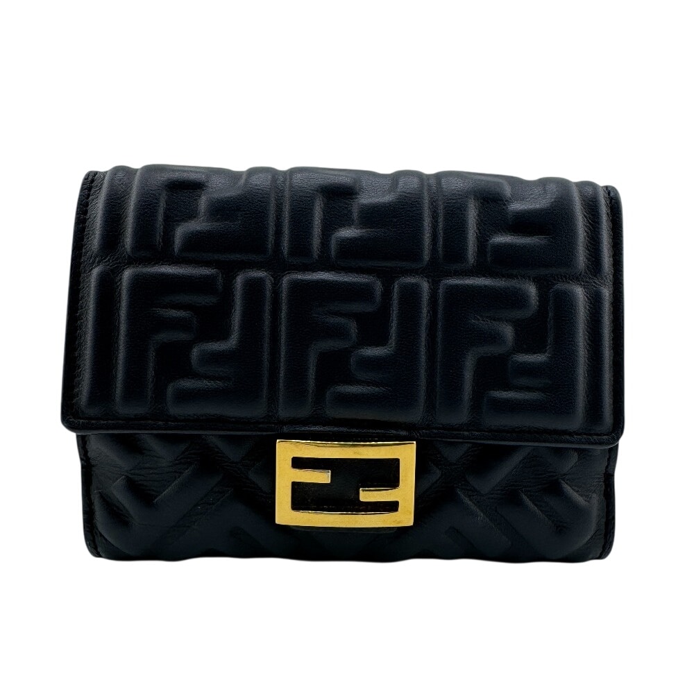 フェンディ FENDI 二つ折り財布 エンボス ズッカ バゲット Wホック 8M0419 ブラック