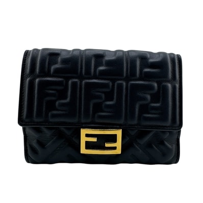フェンディ FENDI 二つ折り財布 エンボス ズッカ バゲット Wホック 8M0419 ブラック