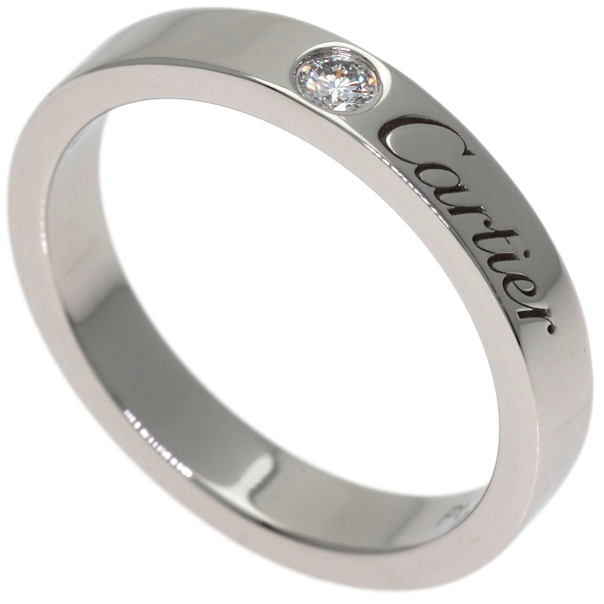 CARTIER カルティエ エングレーブド 1P ダイヤモンド #48 リング・指輪 PT950 レディース [中古]