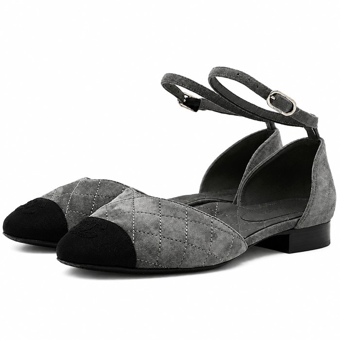 【美品】CHANEL シャネル キルティング パンプス サイズ 36 レディース スリングバック ヌバック ロゴ シューズ 靴 箱/袋付属 グレー ブラック 黒 灰色 イタリア製