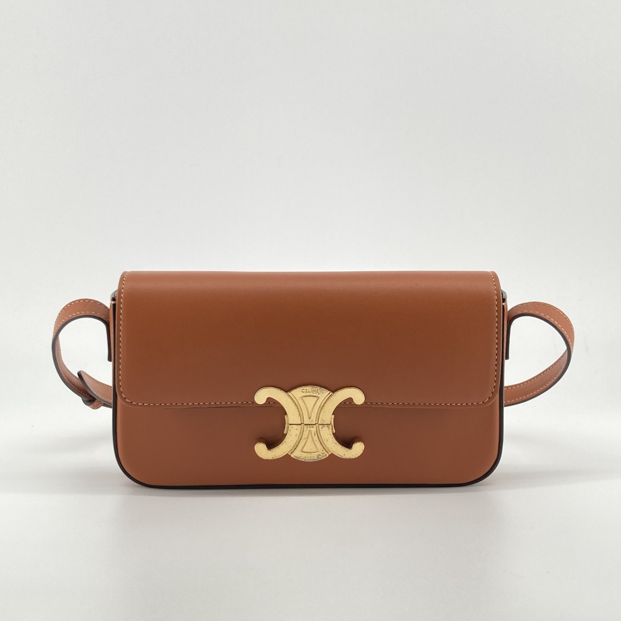 CELINE(セリーヌ) トリオンフ クロード シャイニーカーフスキン 194143 ショルダーバッグ キャメルブラウン