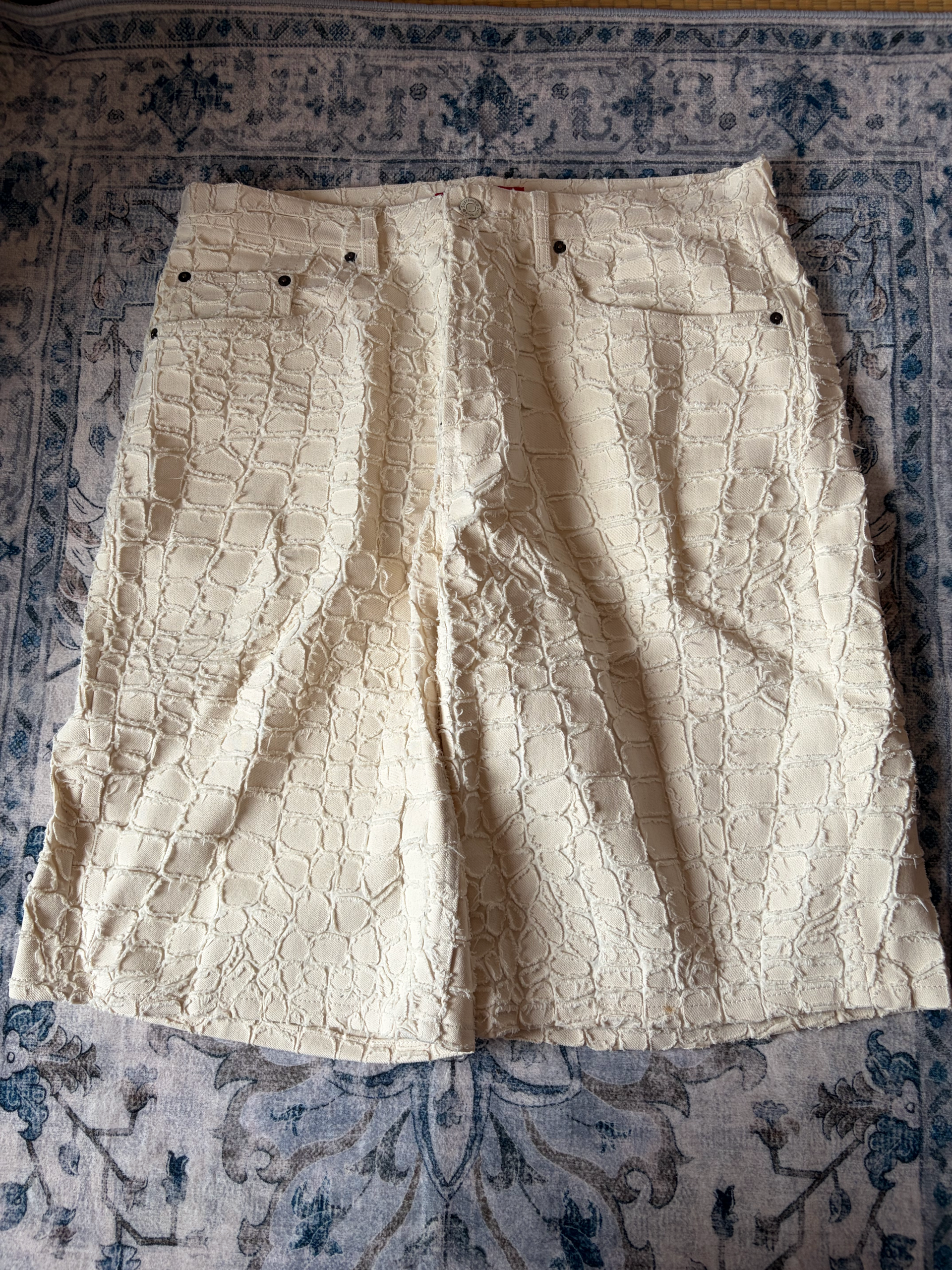 Supreme Frayed Croc Baggy Denim Short "Natural"