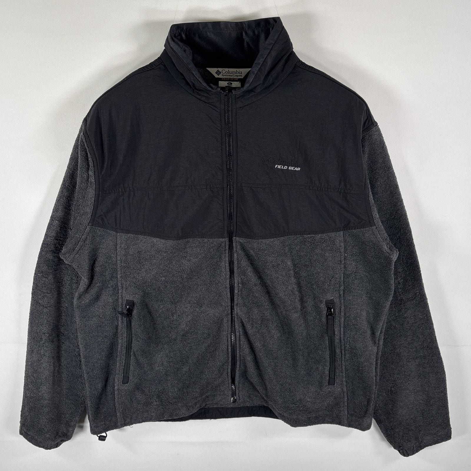 古着 コロンビア Columbia フリースジャケット フルジップ ナイロン ワンポイントロゴ刺繍 大きいサイズ XL  ブラック メンズ