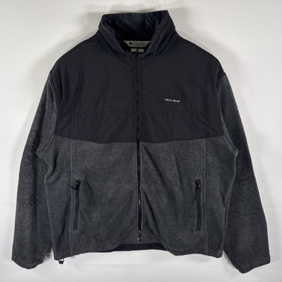古着 コロンビア Columbia フリースジャケット フルジップ ナイロン ワンポイントロゴ刺繍 大きいサイズ XL ブラック メンズ