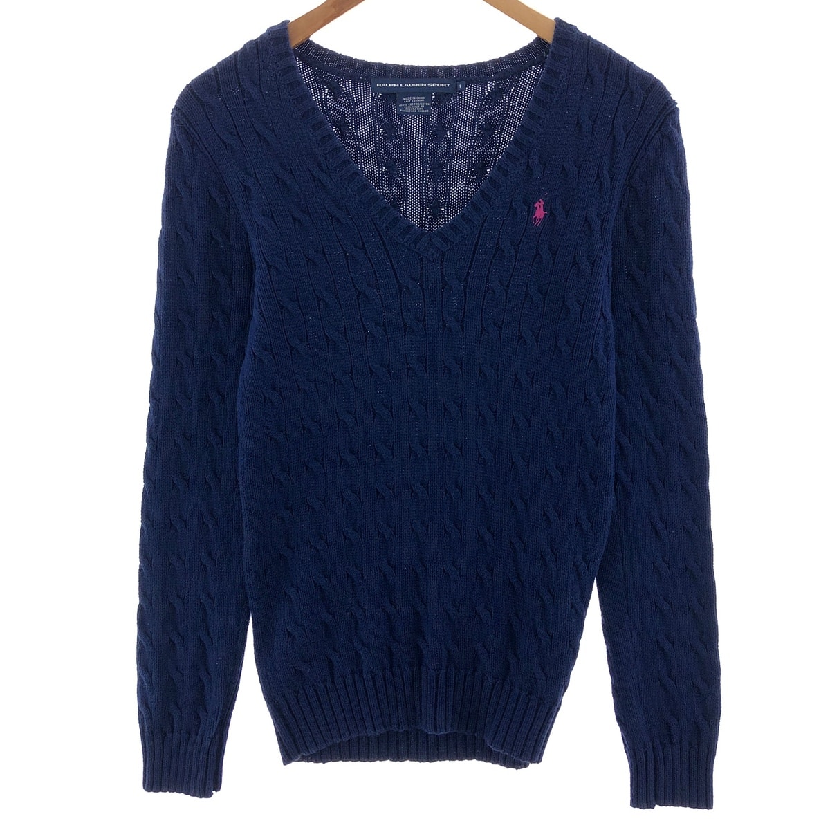 古着 ラルフローレン Ralph Lauren RALPH LAUREN SPORT ケーブル編み Vネック コットンニットセーター レディースM相当/eaa380725
