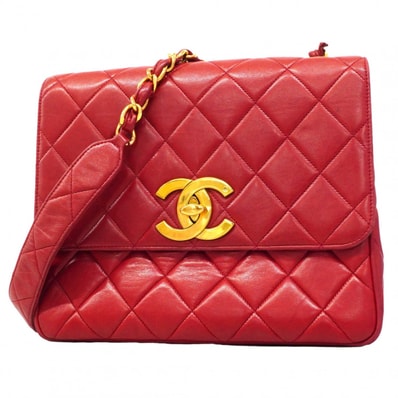 【6dd4941】シャネル ショルダーバッグ マトラッセ チェーンショルダー デカココ ラムスキン レッド ゴールド金具【中古】レディース