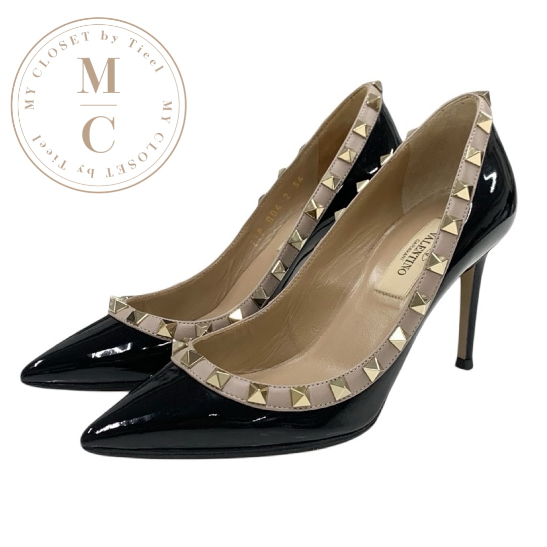 ヴァレンティノ VALENTINO パンプス 靴 シューズ パテント レザー ブラック ピンクベージュ ゴールド ロックスタッズ