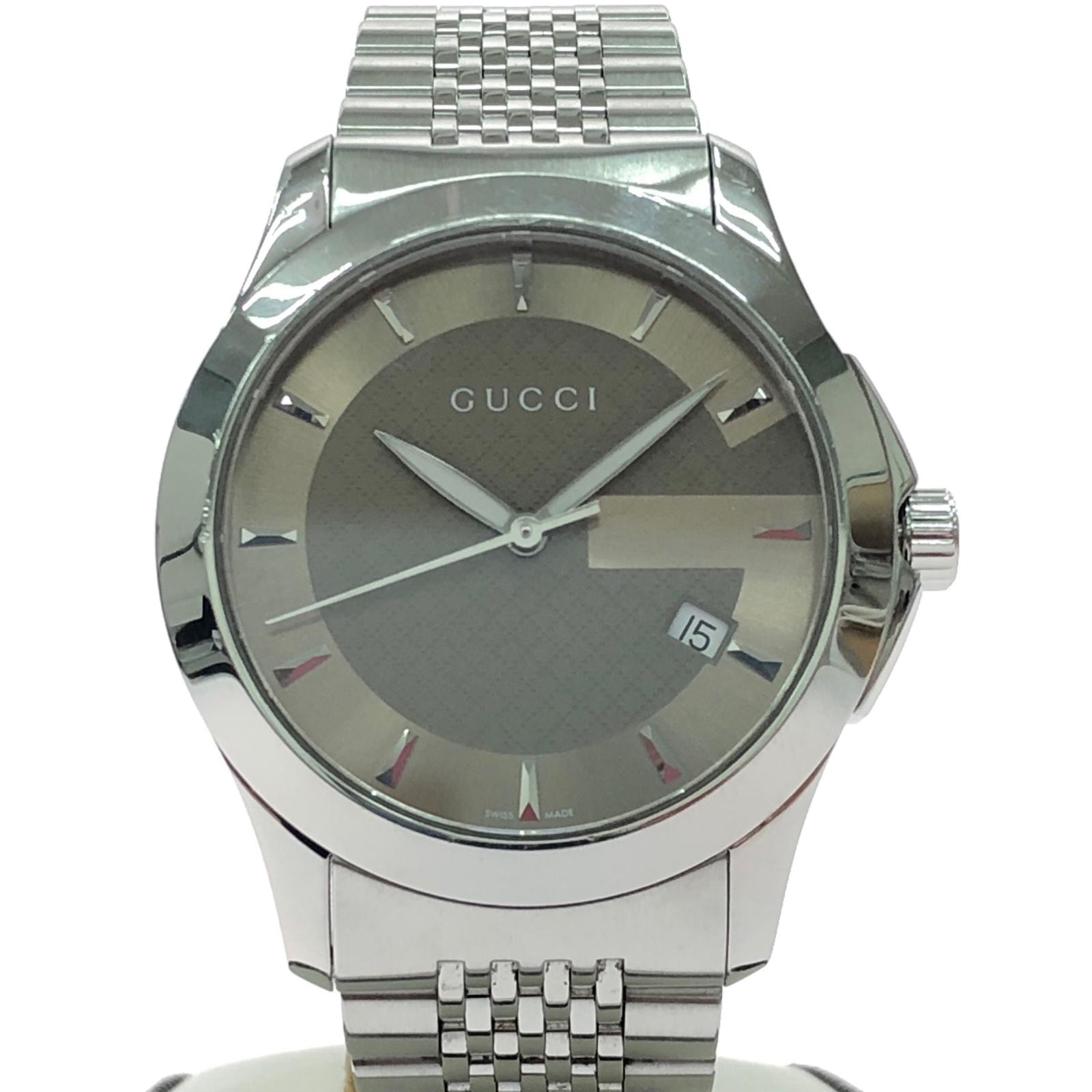 GUCCI グッチ メンズ腕時計 クオーツ Gタイムレス SS デイト 文字盤オリーブ 126.4