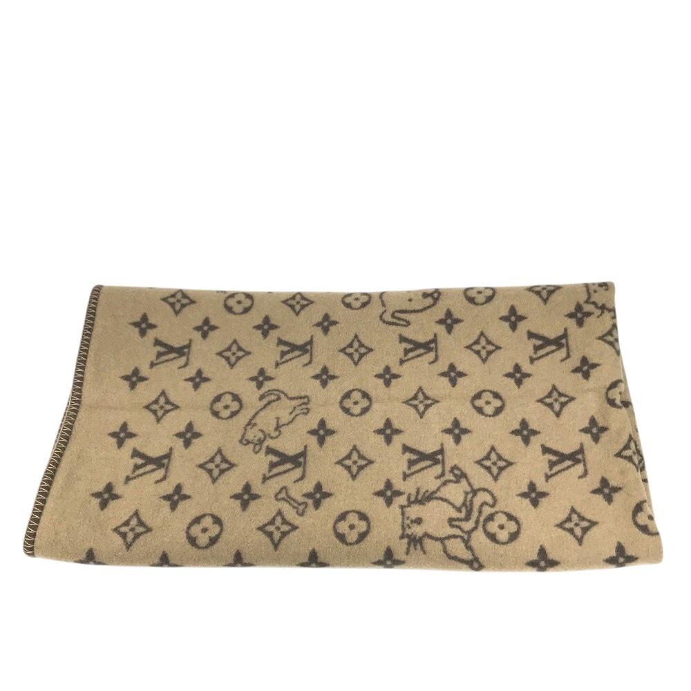 ルイヴィトン LOUIS VUITTON クラシック キャットグラム ブランケット MP2259 毛布 インテリア 猫 アニマル ブランケット ウール/カシミヤ ブラウン 美品