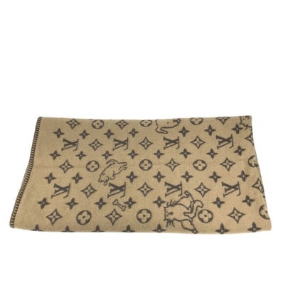 ルイヴィトン LOUIS VUITTON クラシック キャットグラム ブランケット MP2259 毛布 インテリア 猫 アニマル ブランケット ウール/カシミヤ ブラウン 美品